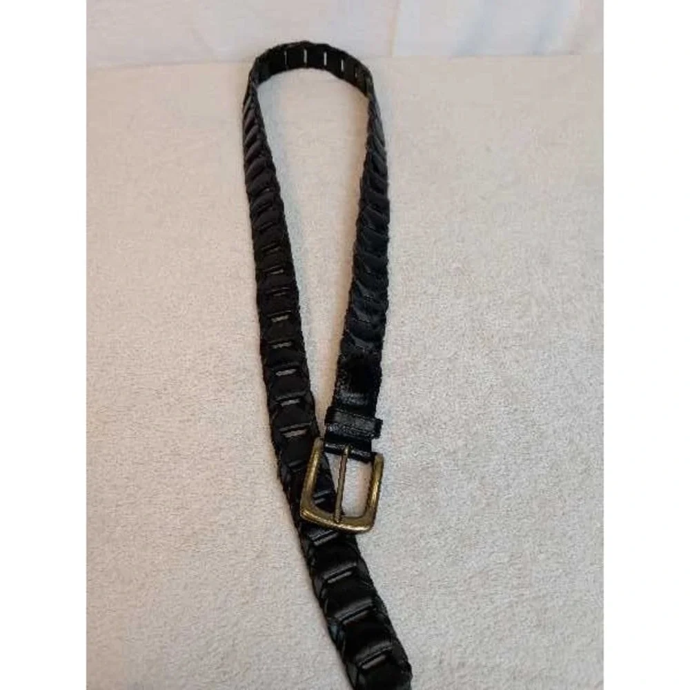 Genuine Leather Woven Belt Brass Buckle Men's Size 40 Fashion Accessory